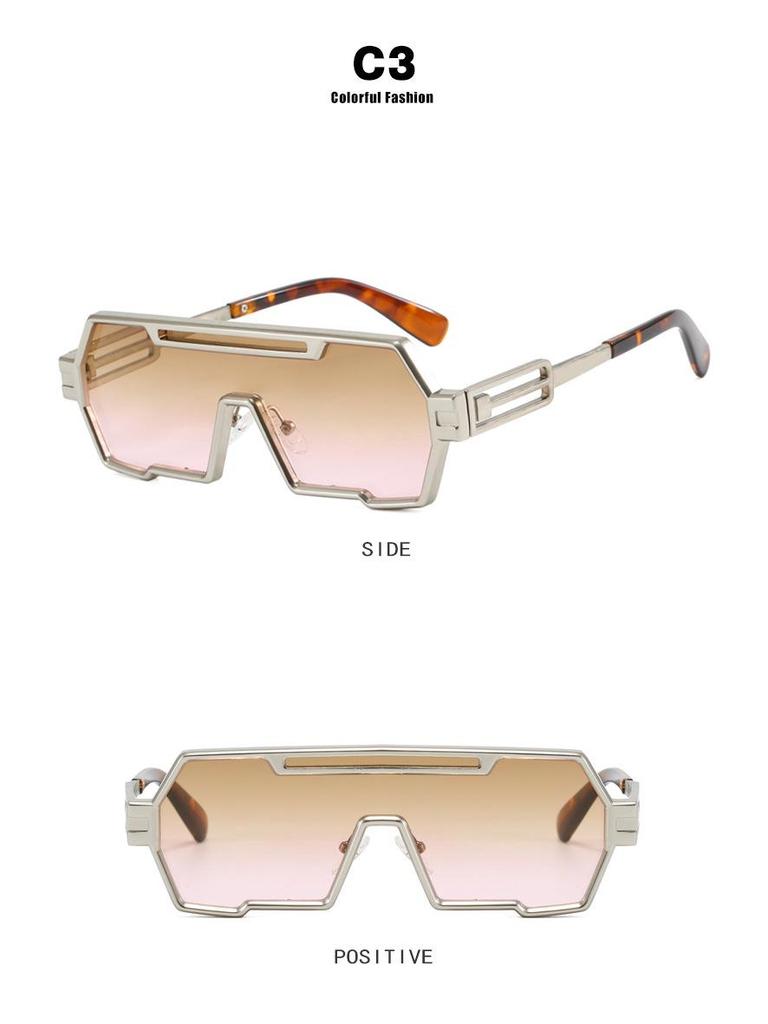 Men's Retro Steampunk Polygon Sunglasses - One-Piece, Irregular, High-End Street Style