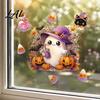 Decorative Party Backgrounds Pink Purple Halloween Static Window Clings Cute Milk Tea Ghost Witch Indoor Outdoor Glass Stickers Cat Decals