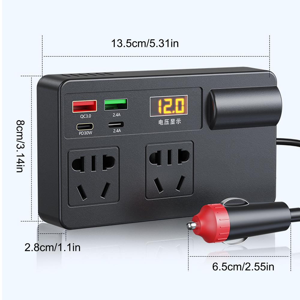 Автомобильный инверторный адаптер питания с определением напряжения постоянного тока 12 В/24 В в переменный ток 220 В USB/PD/Type-C зарядные устройства преобразователь 200 Вт QC 3.0 переключатель ВКЛ/ВЫКЛ