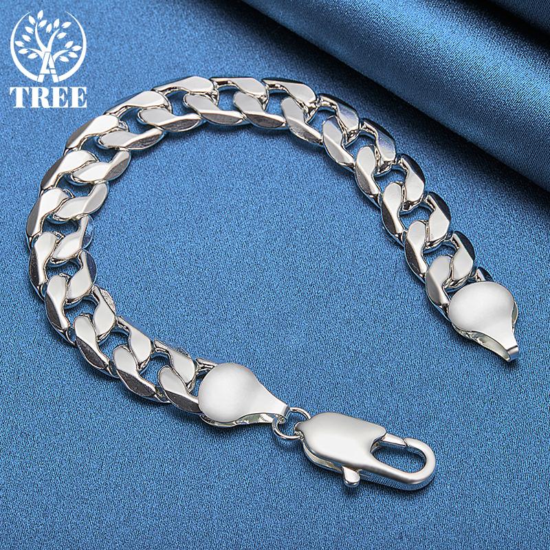 925 Sterling Silver 12mm Side Chain Geometry Many Ring Bracelet Jewelry