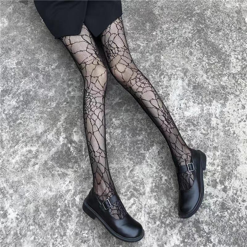 Dark Hollowed Out Fishnet Stockings Women Gothic Spider Web Fish Net Black Silk Stocking Spring and Summer Thin Pantyhose Tights
