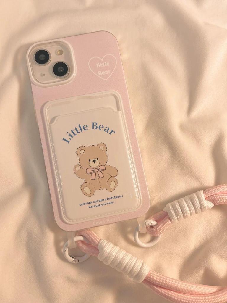 Милый чехол-картхолдер с брелоком в виде медвежонка для iPhone 11/12/13 Pro Max/14