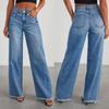 Европейские и американские свободные широкие джинсы с боковыми швами и необработанным краем для женщин