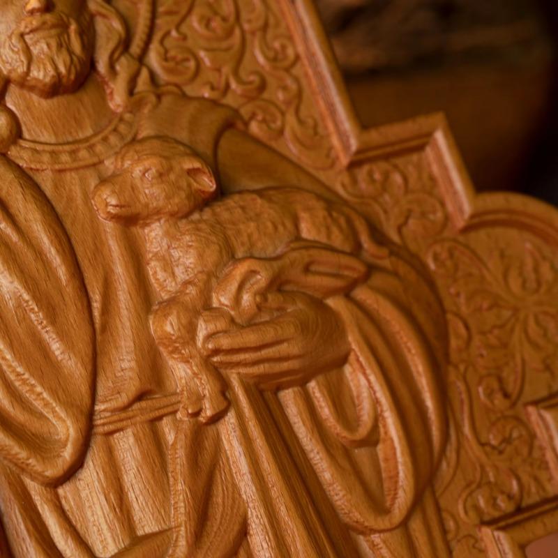 Jesus Christ Statue of Good Shepherd, Wood Plaque, Religious Gift, Carved Christian Wall Art Decoration, Image of Catholic Saint