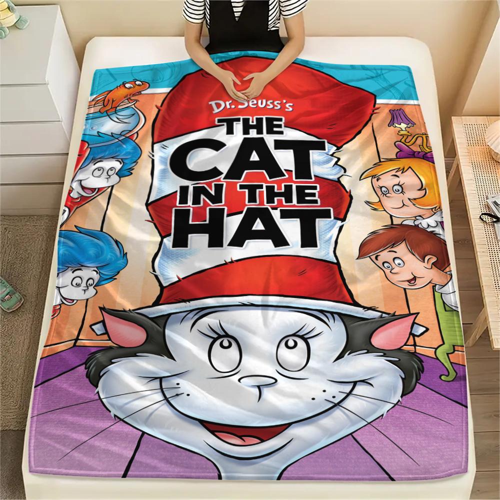 The Cat in the Hat pattern Flannel Blanket, High quality Comfortable for All Seasons, Home Decor, Warmth and Comfort, Perfect for Gifts.
