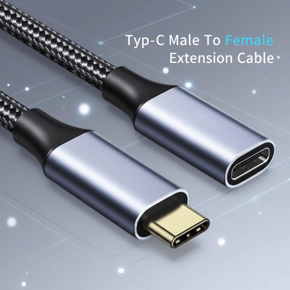 Male To Female Type-C Extension Cable USB C 3.1 4K 60Hz Type-C Extension Date Line Braided Shell PD 100W Video Extension Cable