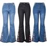 Ladies Jeans Embroidered Washed Flared Jeans Trousers