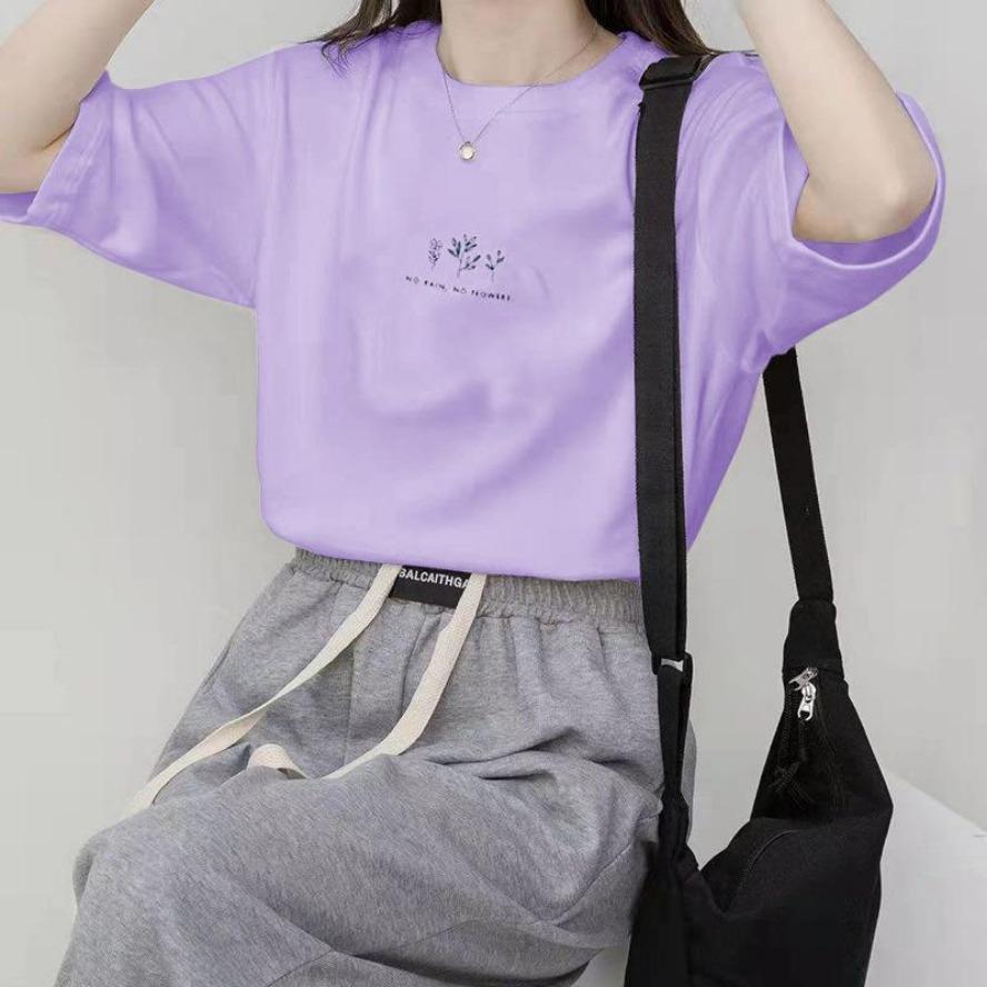 Летняя женская футболка с круглым вырезом, свободная, повседневная, однотонная, с ботаническим принтом, с коротким рукавом, футболки и лонгсливы