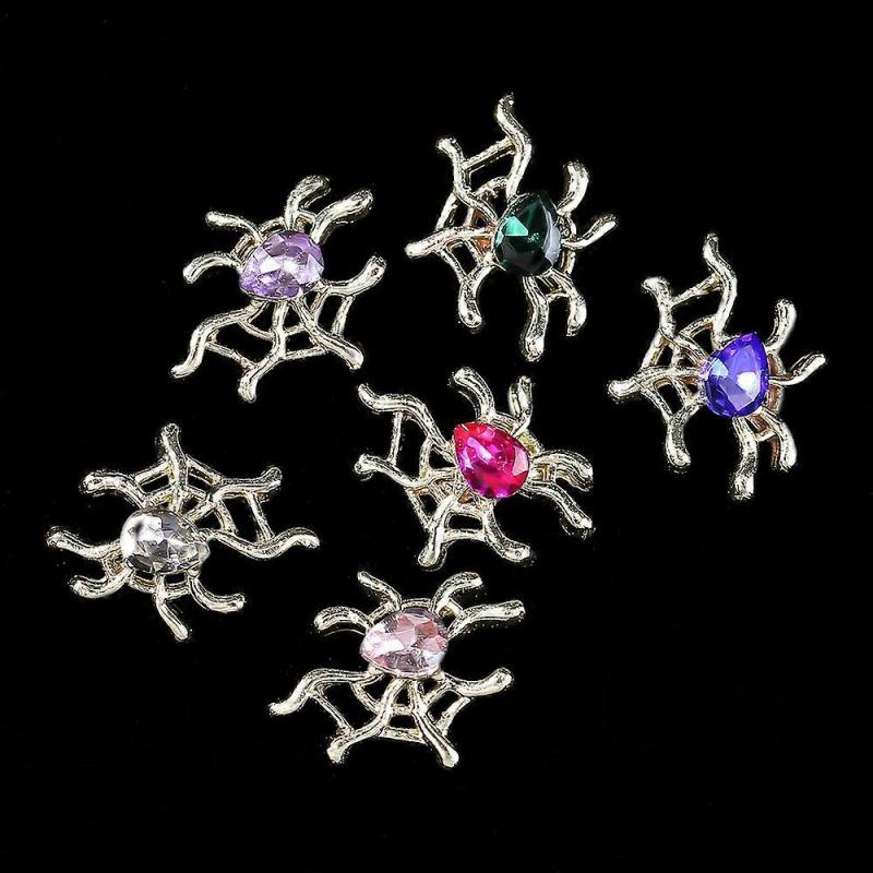 12-Pack Halloween Nail Ornaments Spider Nail Ornaments for Acrylic Nails Kawaii 3D Gold Nail Ornaments Silver Nails Rhinestones 6 Styles Mix