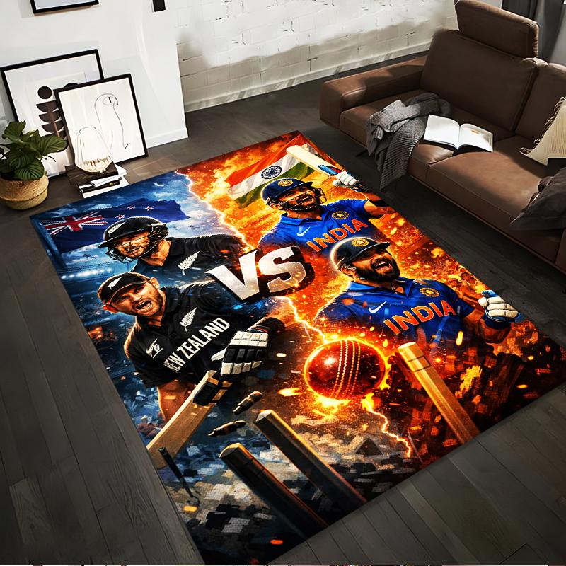 Cricket Rivalry India vs New Zealand Rug Non-slip rug suitable for living room and bedroom sofas.