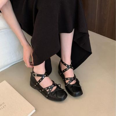 Серебристые туфли Мэри Джейн на толстой подошве, французские ретро туфли-лодочки с бантом, новинка осени 2025, женские туфли с перекрестными ремешками