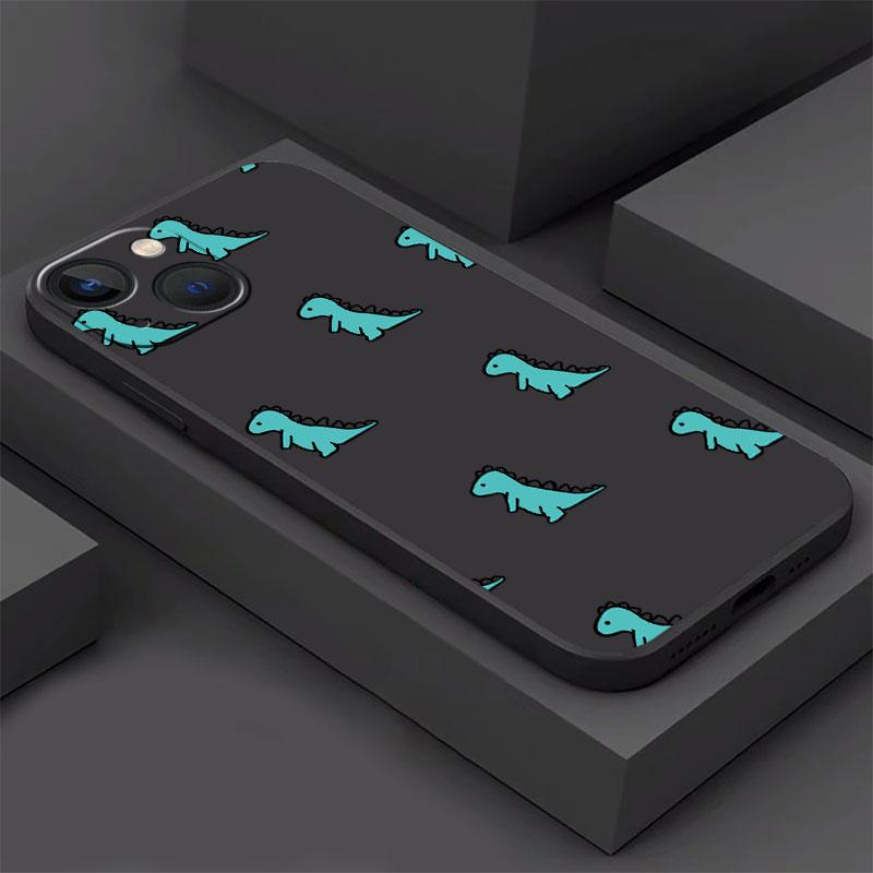 Чехол для Apple iPhone 14 13 11 12 Pro 7 XR X XS Max 8 Plus 6 6S SE 2022 13Pro, черный мягкий телефон Funda Flower Little Dinosaur