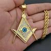 Iced Out Masonic All Seeing Eye Pendant Necklace Male Gold Color Stainless Steel Chain For Men Freemason Mason Jewelry