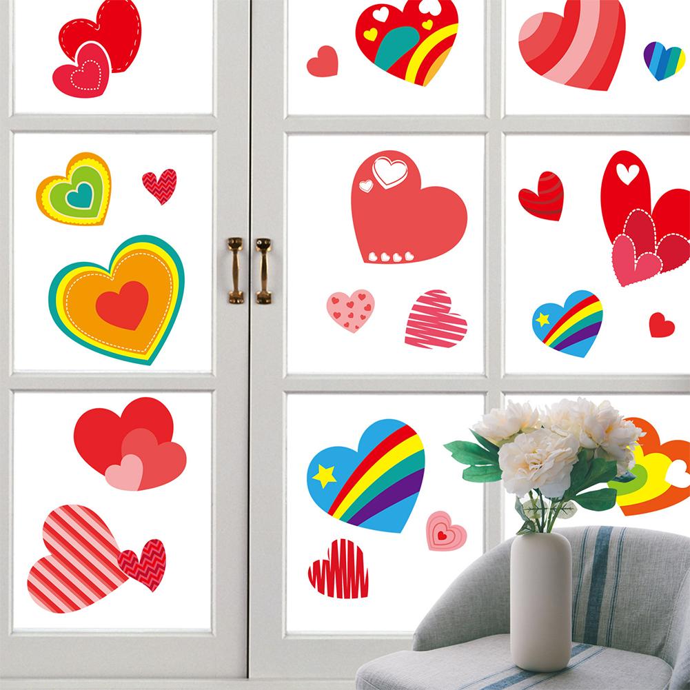 194pcs Valentine Day Heart shaped Glass Window Decal Non adhesive Electrostatic Window Clings Decorations