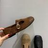 Carved Light Mouth Single Shoes Flat Bottom Small Leather Shoes Women Mary Jane Shoes Niche Design Women French Autumn Square Head Retro