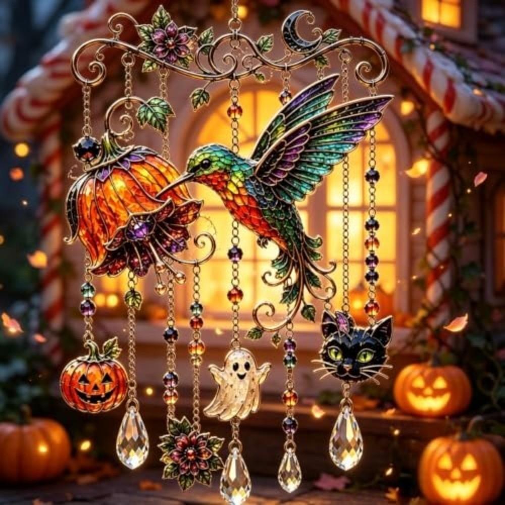 Dangling Strands Crystal Wind Chime Halloween Themed Wind Chime Suncatcher Wind Chime Door Display