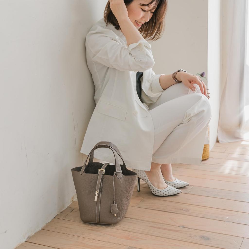 Золотая фурнитура RENNES Сумка из натуральной кожи, размер S, имитация вязаной крючком сумки для взрослых [La Closet] вер.. кубовидный женский RENNES-S2 (серо-коричневый)