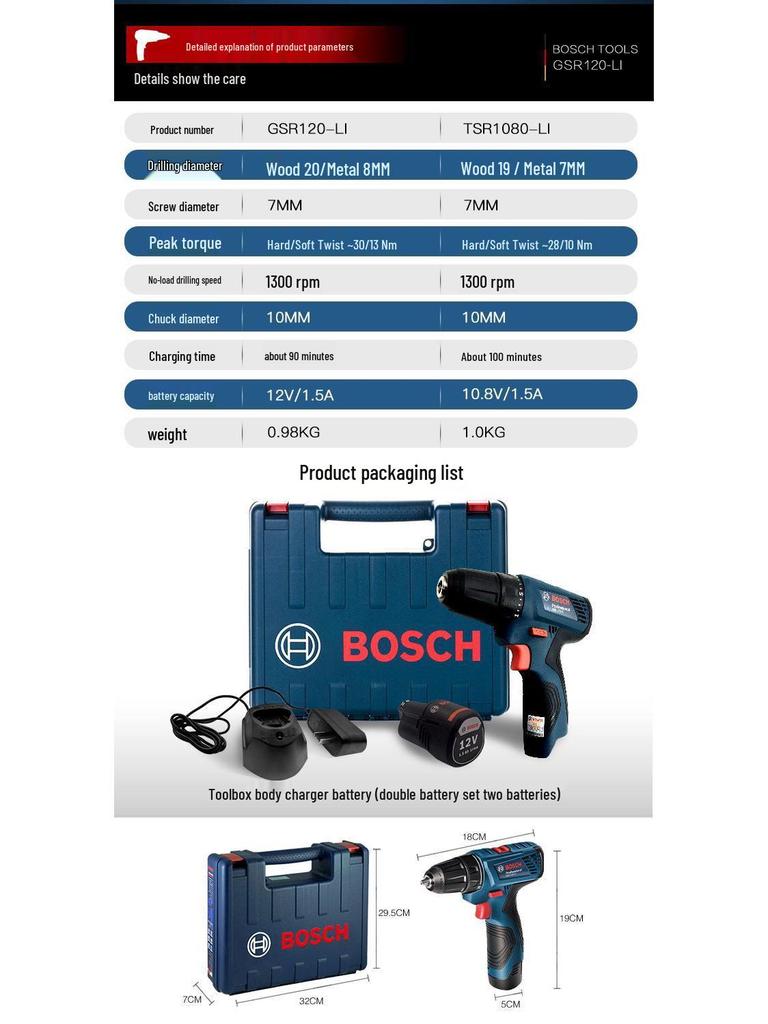 Bosch 12V Rechargeable Hand Drill & Electric Screwdriver GSR120-LI
