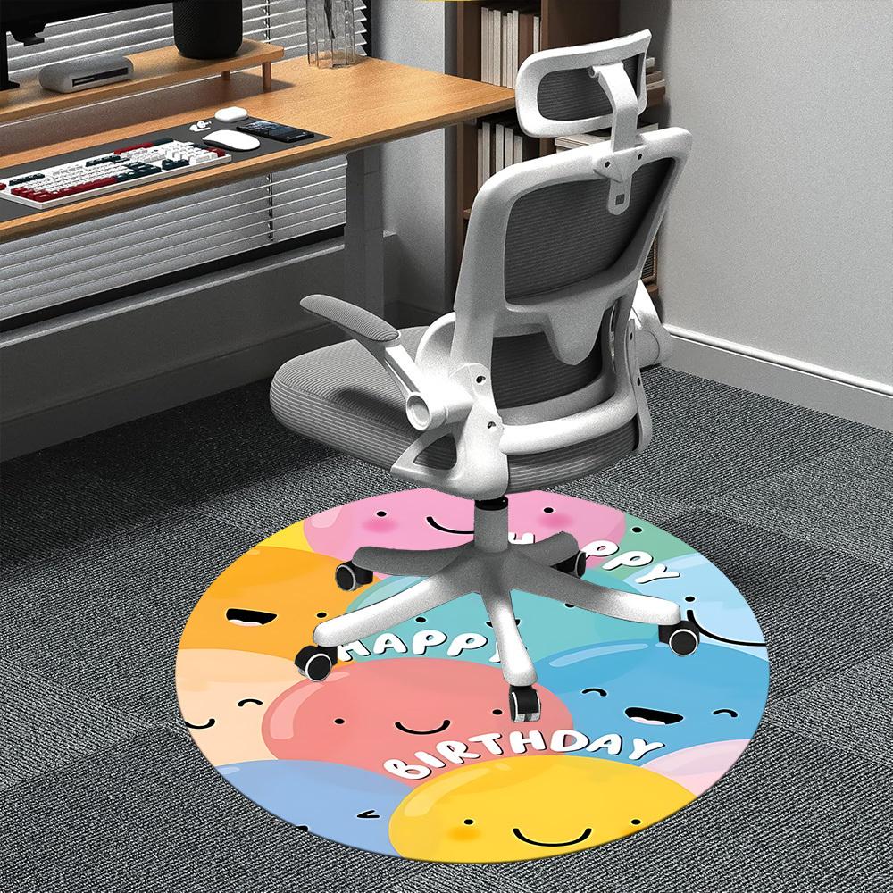 1pc Happy Birthday Office Round Area Rug, Indoor Mat Suitable ForOffice, Under Office Chairs Bedroom Living Room Home Decor, Room Deco D024