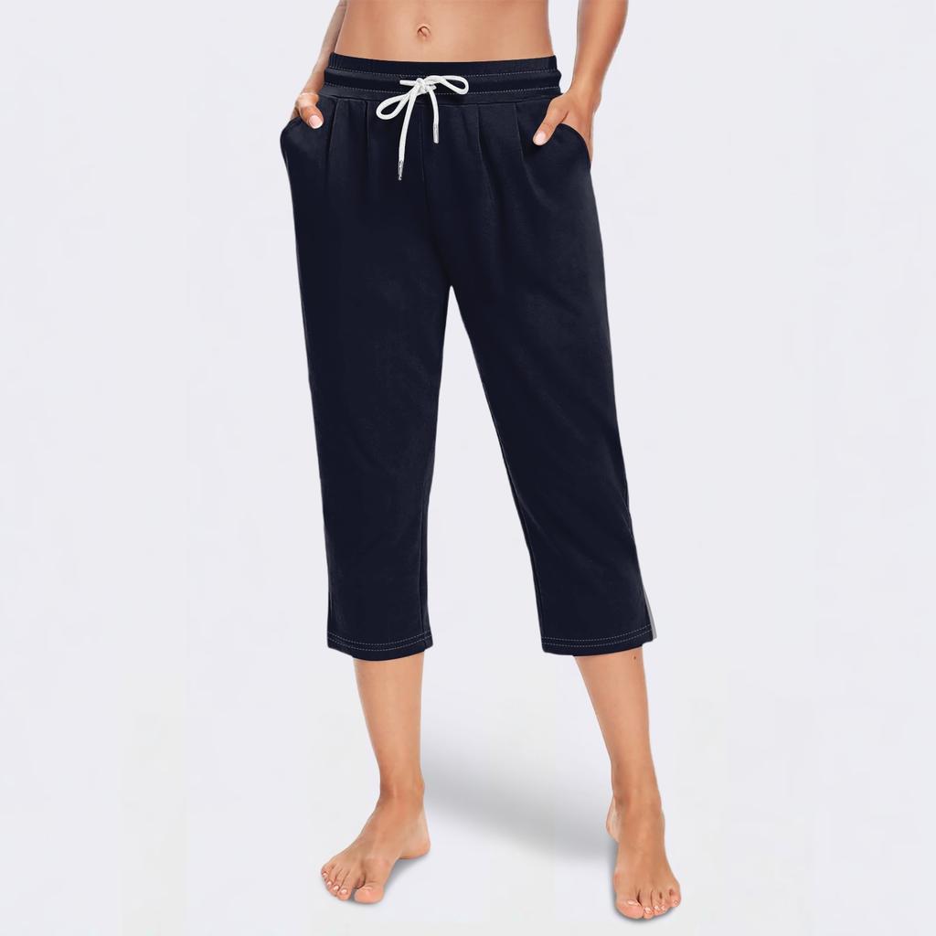 Women's Loose Mid-Low Waist Cropped Casual Drawstring Cropped Pants