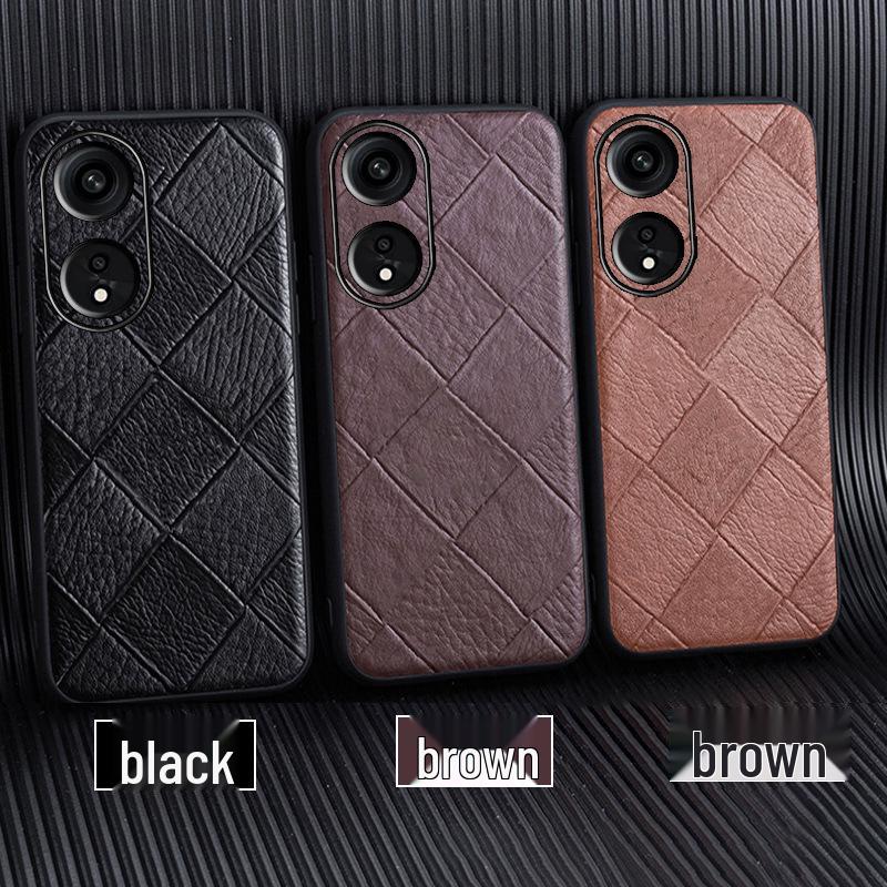 Чехол из натуральной кожи с ромбовидным узором из коровьей кожи для OPPO A1/A2Pro - Всесторонняя защитная накладка для версии A1 Vitality