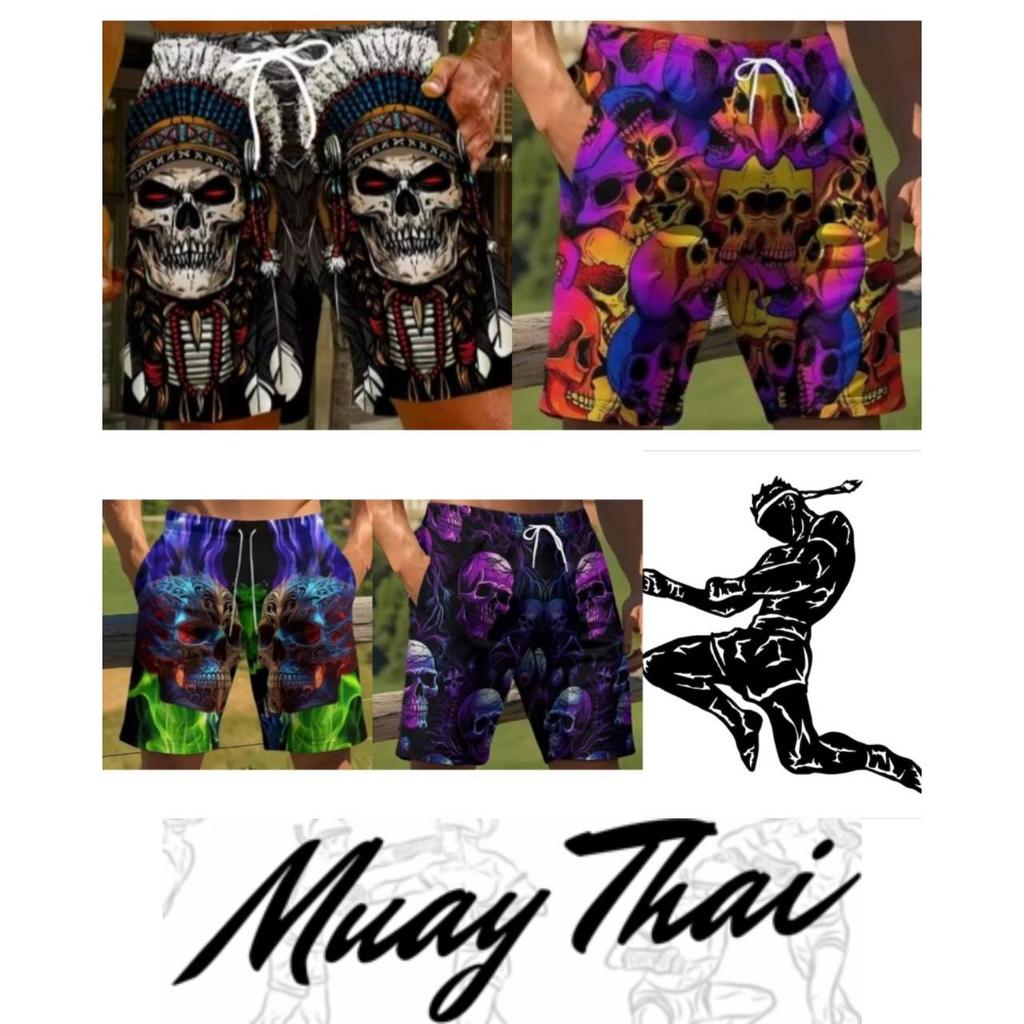 Vintage Skull Fire Ghost Boxing Muay Thai Kickboxing Shorts 3D Print Training Unisex Men Women Quick Dry Fitness Gym Sport Workout