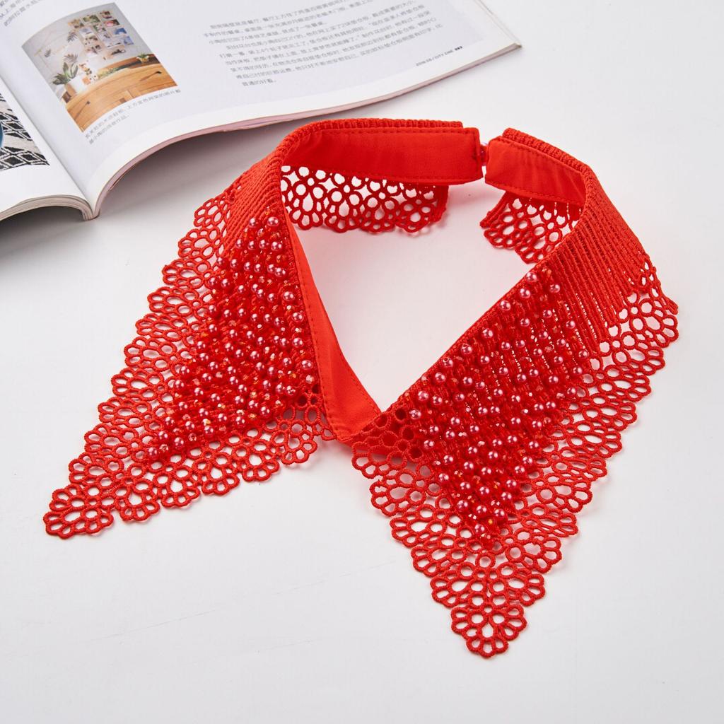 Lace Black White Detachable Fake Collar Beaded Tie Shirt Women's Blouse Top Dickey Detachable Lapel Fashion Accessory