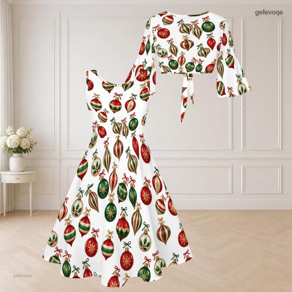Women Plus Size 3 4 Sleeve Twist Front Nutcracker Print White Midi Dress