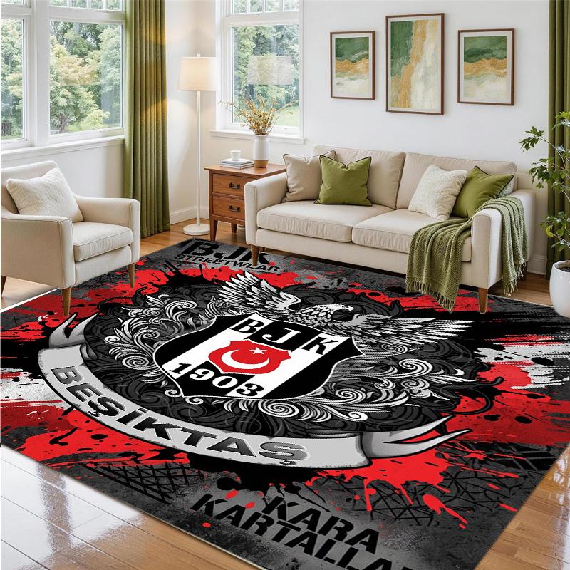 Beşiktaş FC Design Crystal Velvet Rug Soft Decorative Mat for Bedroom Entrance