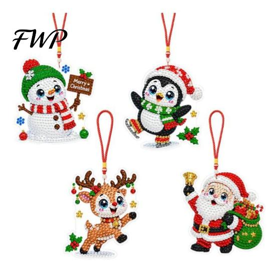 Decorative Window Hanging Ornaments 4Pcs Faux Diamond Art Kit for Christmas Tree, DIY Mini Diamonds Painting Creative Hobbies Adults Ornament
