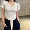 Sexy Round Neck T-shirt Irregular Short Sleeve Top