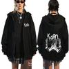 Korn Rock Band Ftl 25 Follow The Leader Толстовка с капюшоном на молнии для мужчин и женщин, готическая повседневная толстовка с капюшоном на молнии, мужская винтажная графическая куртка на молнии
