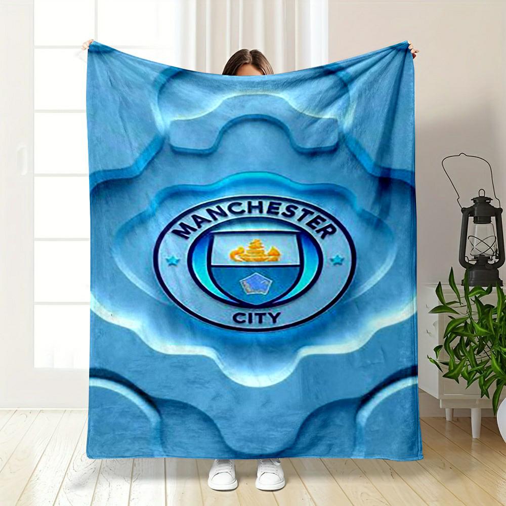 Manchester City Emblem printed Flannel blanket for bedroom, living room, sofa, and nap