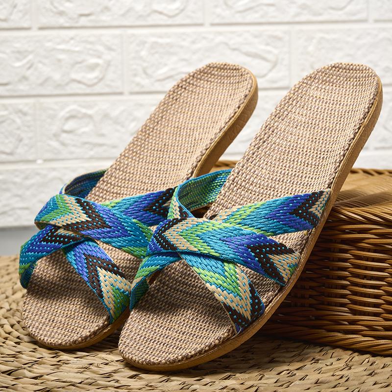 36-45 Plus Size Women'S Slippers Flat Sandals Linen Lightweight Casual Summer Slippers Women For Home