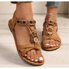 New Women's Fashionable Round Toe Flat Sandals with One Foot, Bohemian Style Casual Versatile Flat Shoes