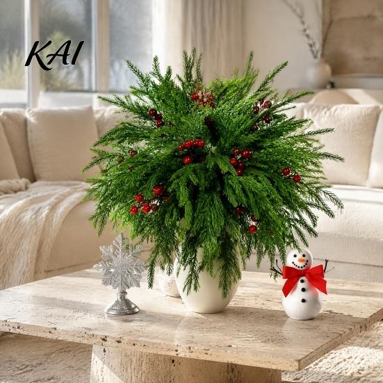 Decorative Floral Arrangements for Party 20Pcs Christmas Norfolk Pine Picks, Flocked Snow Branches with Tabletop Plant Ornaments Home Red Berries,