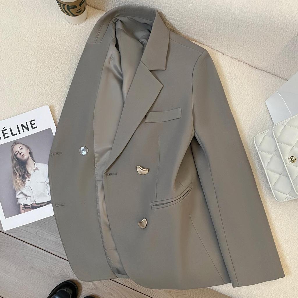 Women's Spring and Autumn High-End Slit Blazer with Turn-Down Collar - Korean Design Fashion Suit Top