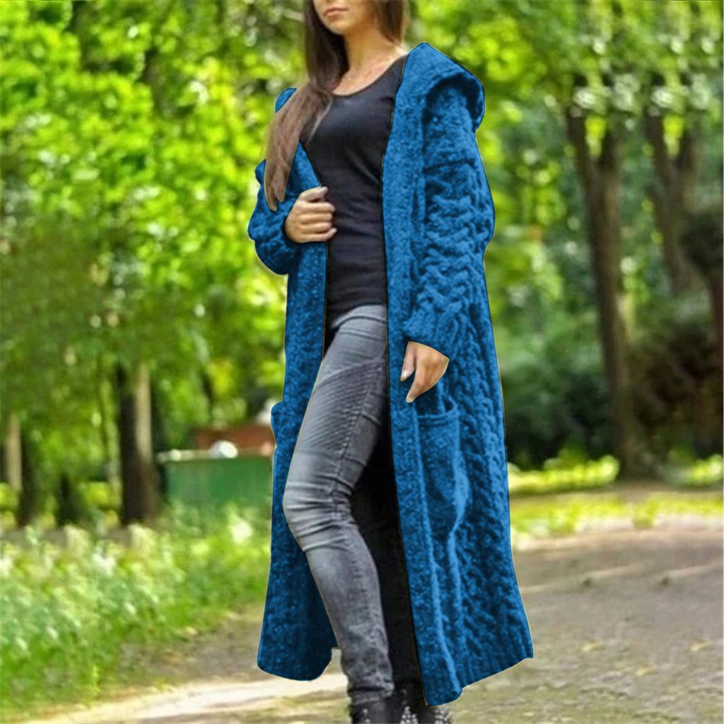 Women's Cardigan Solid Color Hooded Long Personality Sweater Jacket