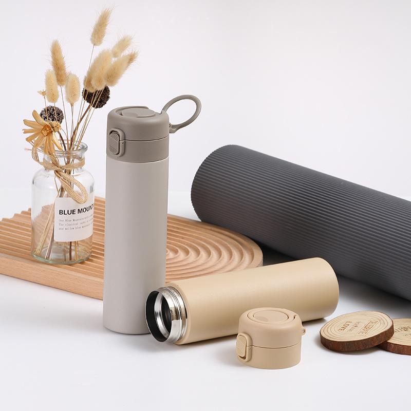 Water bottle stainless steel vacuum thermos cup men and women straight cup water cup portable cover bounce cup