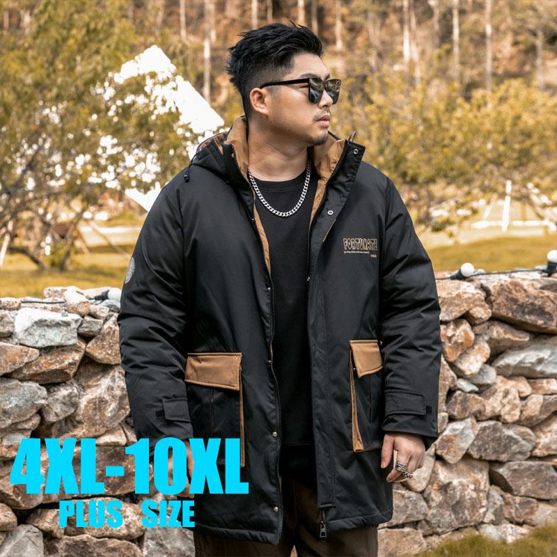 Зимнее свободное хлопковое пальто средней длины размера плюс, мужская повседневная рабочая одежда, непромокаемая съемная куртка с капюшоном для мужчин 4XL-10XL