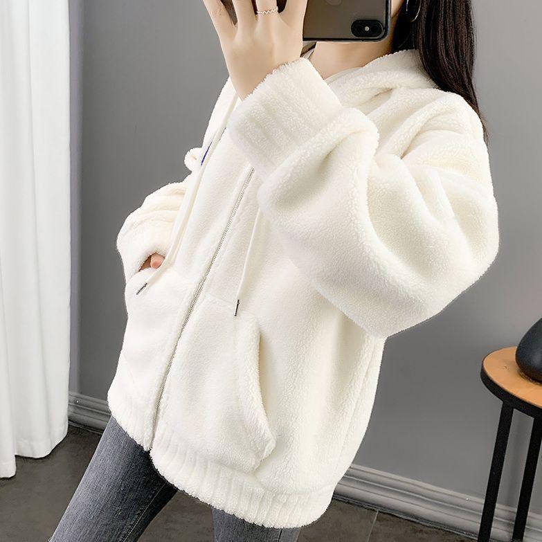 Пальто для женщин Зимняя хлопковая куртка с капюшоном Однотонное Утепленное Меховой бархат Свободное Повседневное Пальто Топ