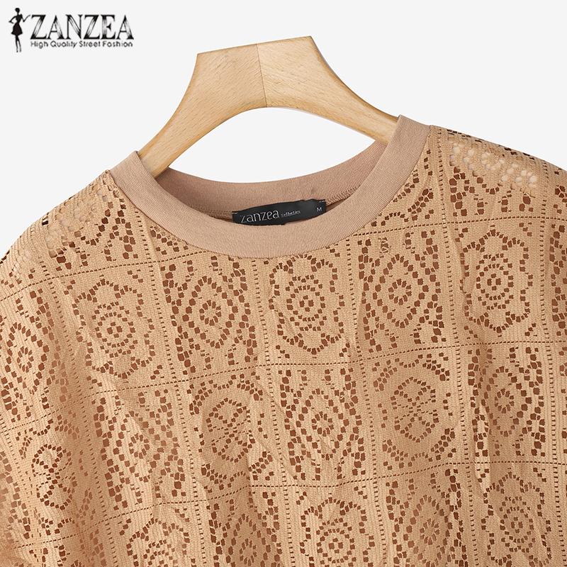 ZANZEA Женский комплект из двух частей: блузка с коротким рукавом и шорты, кружевной вязанный крючком костюм в стиле пэчворк