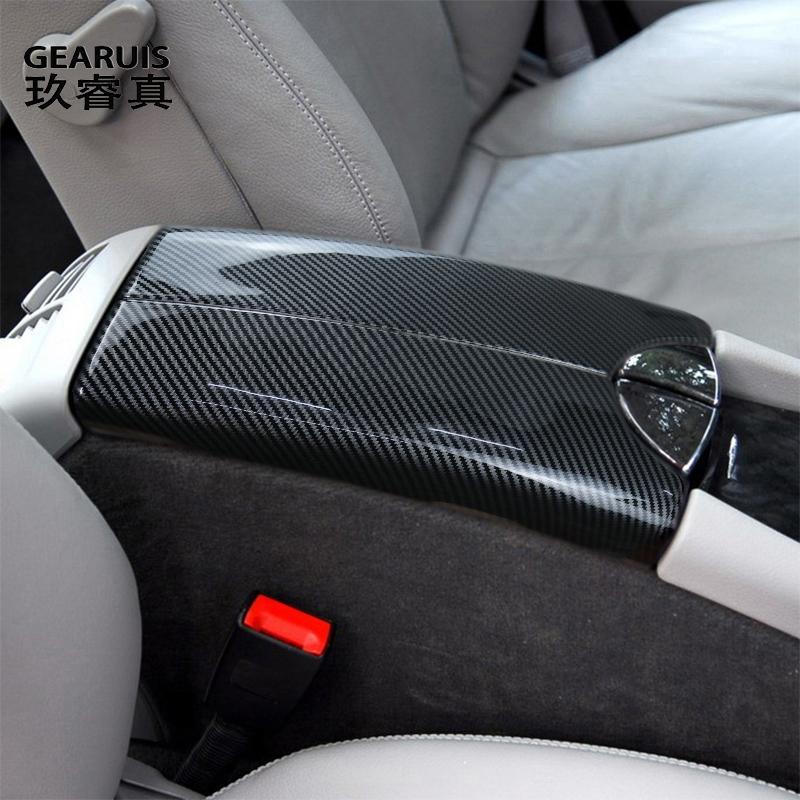 Углеродное волокно, крышка центральной консоли автомобиля, панель подлокотника, накладка, защитная крышка, наклейки для Mercedes Benz E class W211