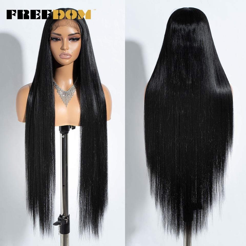FREEDOM Synthetic Lace Front Wigs For Women 38" Super Long Silky Straight Wigs Highlight Ombre Blonde Wig 6" Deep Part Lace Wig