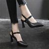 34-42 Soft Leather High Heels Women's 2023 Summer New Pointed Toe Baotou Versatile Thick Heel Sandals
