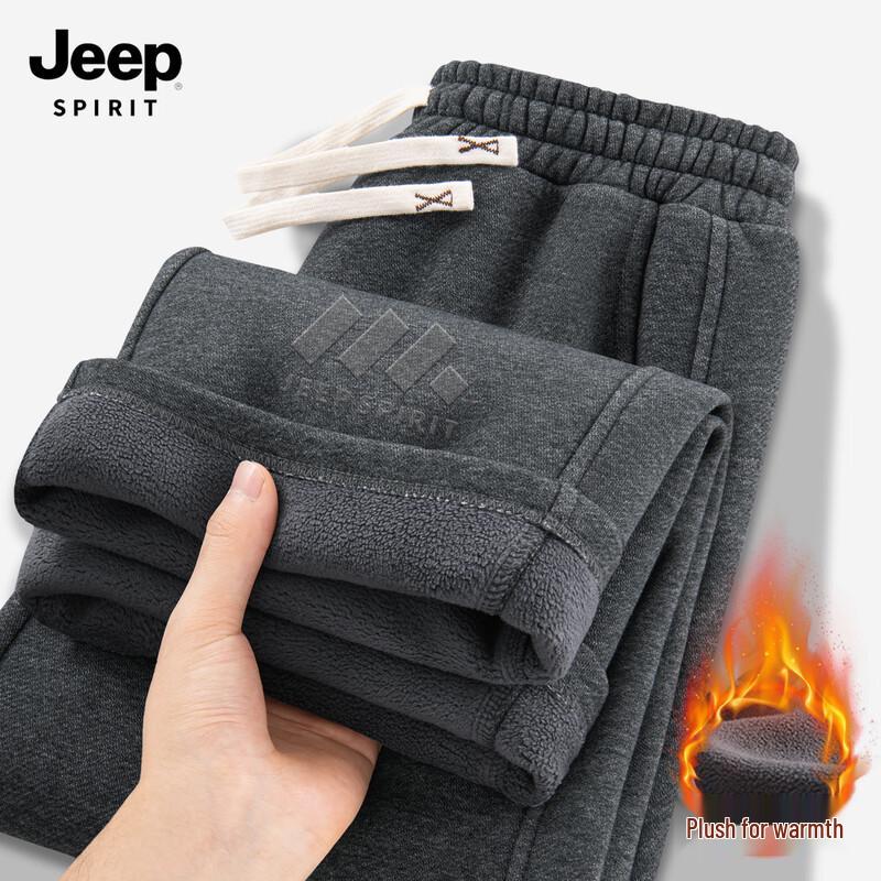 JEEP SPIRIT Men's 2025 Winter Fleece-Lined Straight Casual Pants