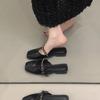 Spring New One-pedal Half-slippers Women's Fashion Chain Flat-bottomed Outer Bag Head Sandals Bag Head Shoes