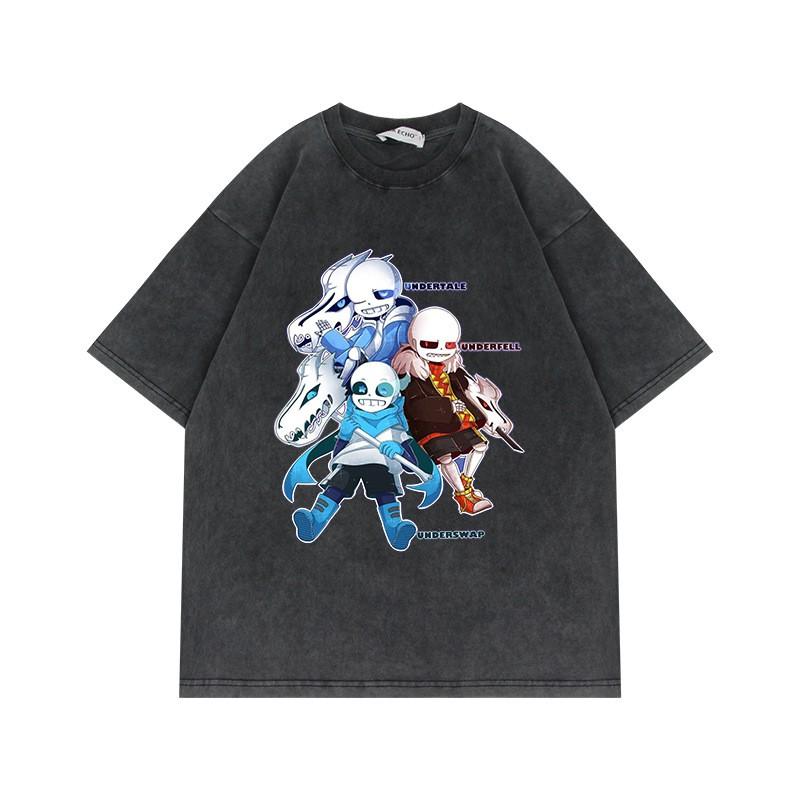 230g Cotton T-Shirt Undertale Skull Print Oversized Vintage Short Sleeve Teens
