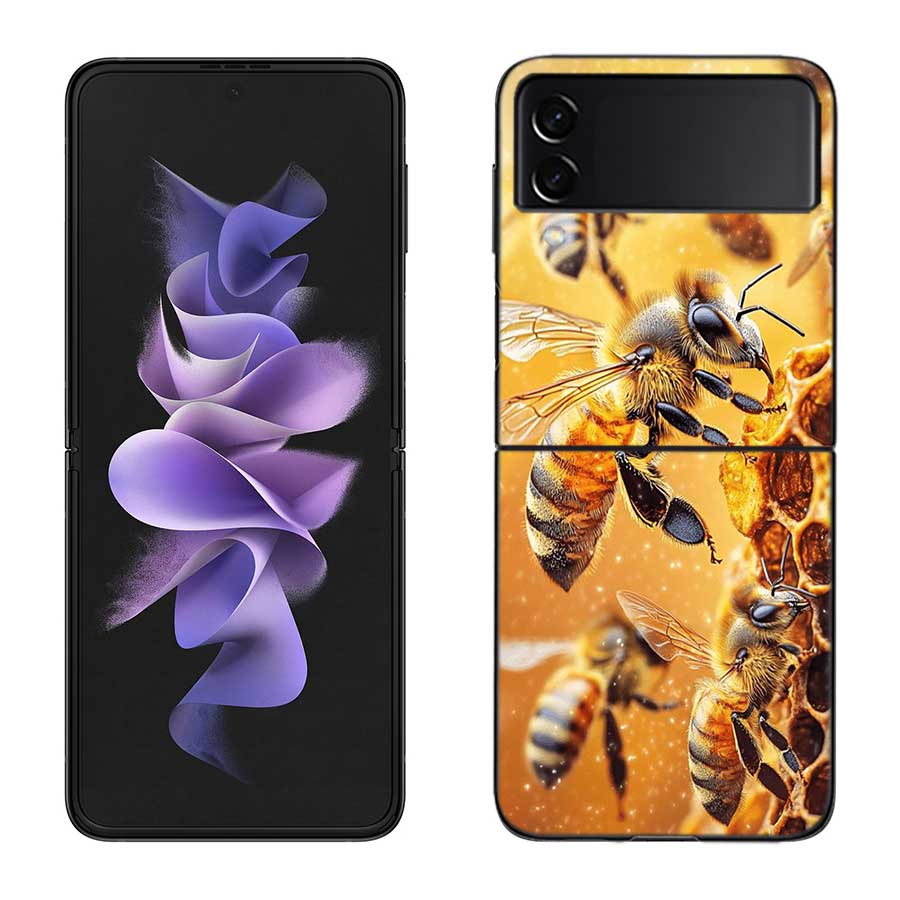 Пчелы и Мед в Сотовом Чехле Для Samsung Z Flip 7 6 5G Galaxy Z Flip 5 4 3 Черный Жесткий Чехол Роскошная ПК Оболочка