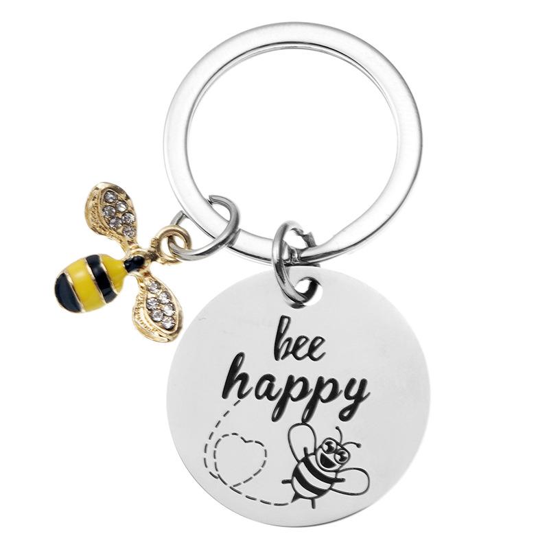 Брелок Bee Happy для женщин, любителей пчел, подарки для мамы, тети, дочки, сына, племянницы, племянника, брелок для друзей, брелок для ключей с пчелой, вдохновляющие украшения на день рождения
